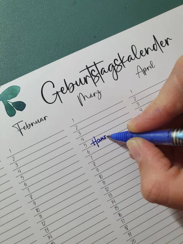Geburtstagskalender A4 beidseitig bedruckt florale Aquarellmotive OHNE Posterleiste – Bild 4