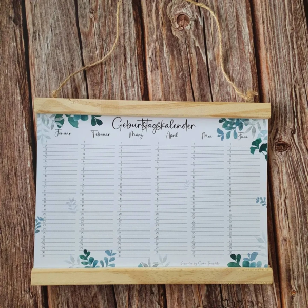 Geburtstagskalender A4 beidseitig bedruckt florale Aquarellmotive OHNE Posterleiste – Bild 5